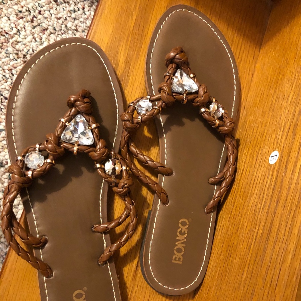 Bongo brown jeweled flip flops